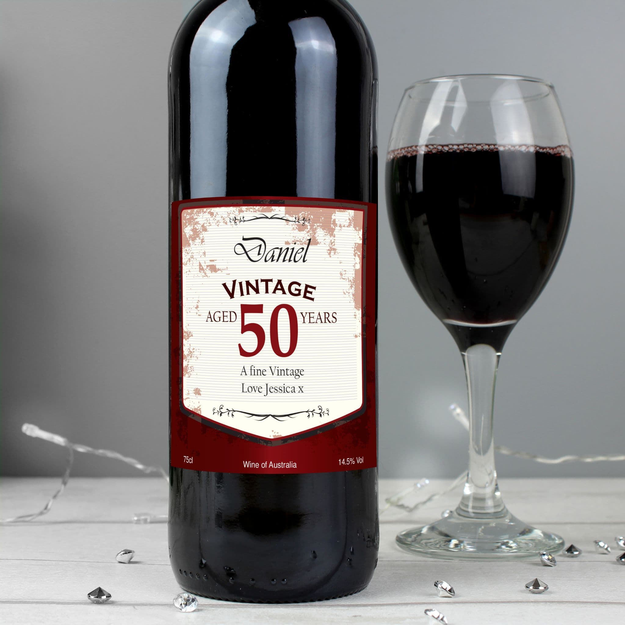 Personalised Funny Wine Bottle Label – White Red Rose Design For 40th 50th 60th Birthday