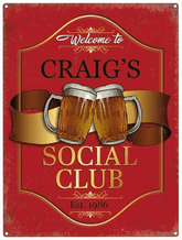 Personalised Social Club Metal Wall Sign (3 sizes)