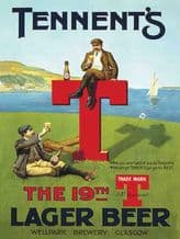 Tennents T Lager Metal Wall Sign (4 sizes)