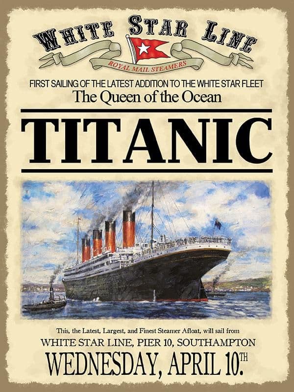 Titanic First Sailing Metal Wall Sign | Titanic memorabilia | Vintage Advertising