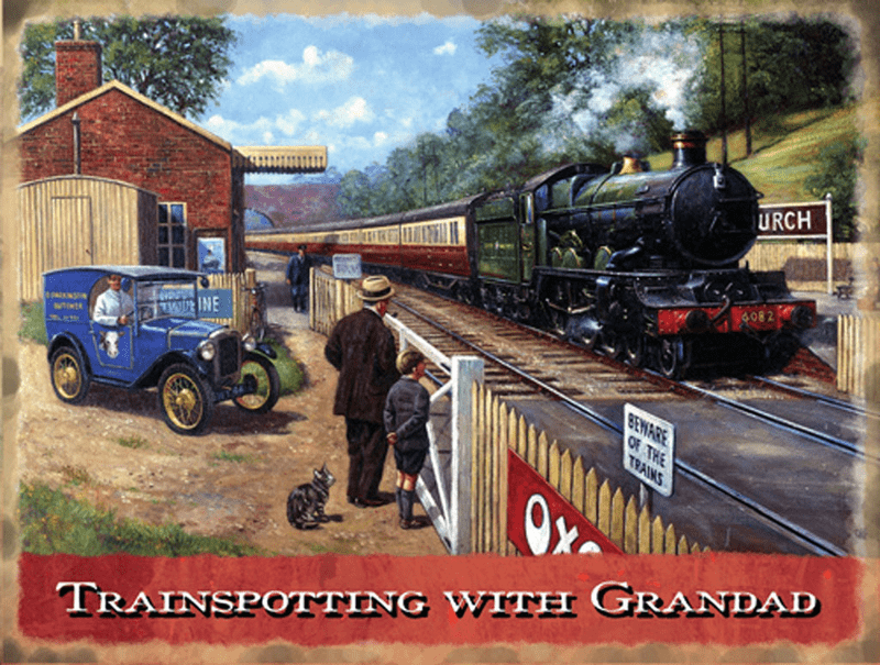 Trainspotting with Grandad Metal Wall Sign | Vintage Transport Signs | Steam Trains