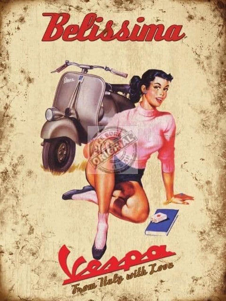 Vespa Belissima Metal Wall Sign | Vintage Scooter Art | Gifts For him