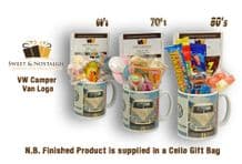 VW Camper Van Logo Mug with/without a selection of 1960's, 70's or 1980's Retro Sweets