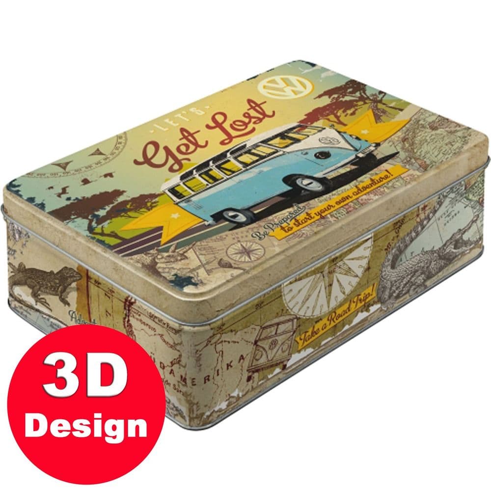VW 'Get Lost' Embossed Storage Tin Camper Van Gifts Retro Tins