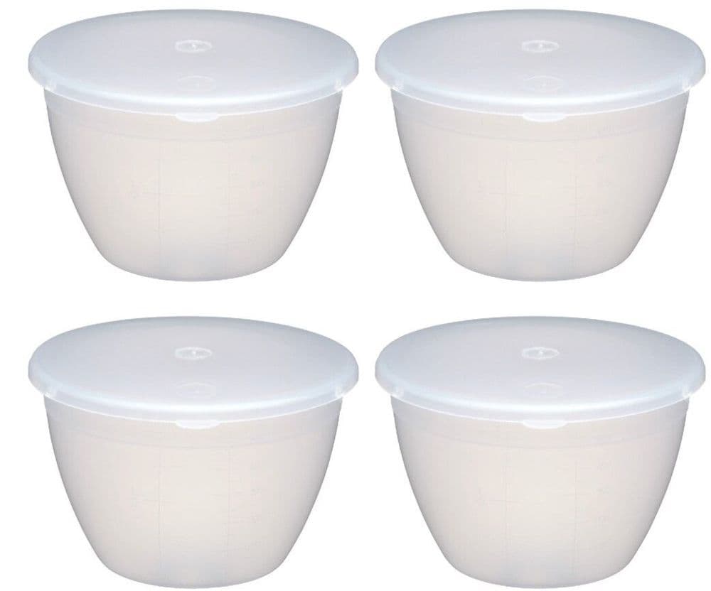 4 x Kitchen Craft 1 Pint Plastic Pudding Bowls Steaming Basins & Lids