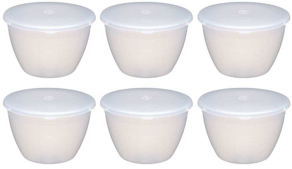 6 x Kitchen Craft 1/2 Pint Plastic Pudding Bowls Steaming Basins & Lids