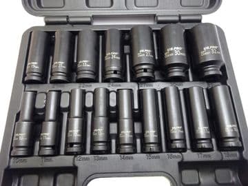 US PRO 16 PIECE 1/2" DRIVE METRIC DEEP IMPACT SOCKETS (1340)