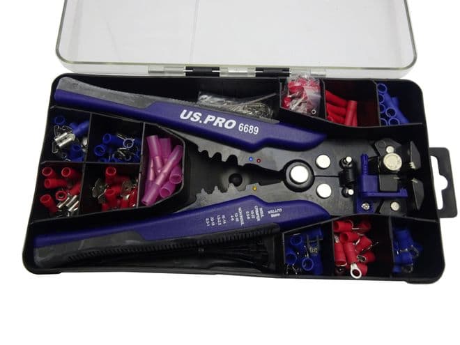 US PRO WIRE STRIPPER / CRIMPING TOOL WITH TERMINALS (6830)