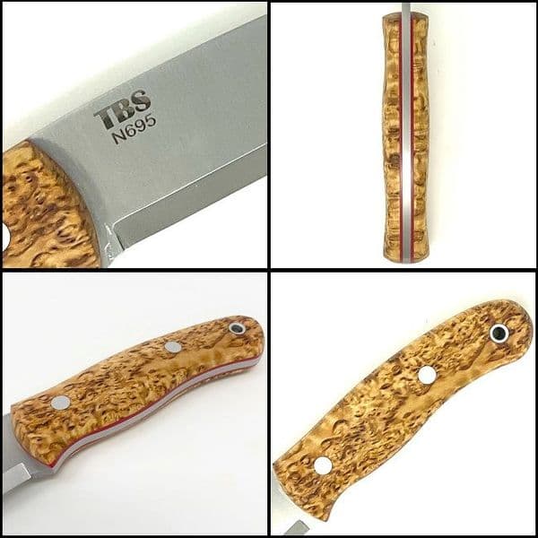 Mk II TBS Boar Bushcraft Knife - TBS Firesteel Edition - Curly Birch - Multi Carry Sheath