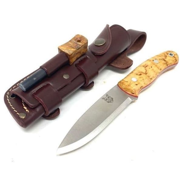 Mk II TBS Boar Bushcraft Knife - TBS Firesteel Edition - Curly Birch - Multi Carry Sheath