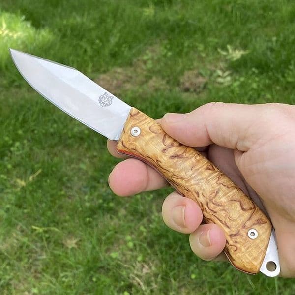 TBS Sabretooth Folding Lock Knife - Curly Birch
