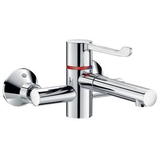 Delabie SECURITHERM 200mm Centre Wall-Mounted Lever Sink Mixer with Two Removable BIOCLIP Spouts