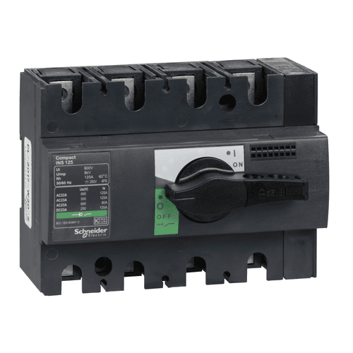 28911 Schneider Electric Switch Disconnector, Compact Ins125 , 125 A, Standard Version With Black Rotary Handle, 4 Poles (56)