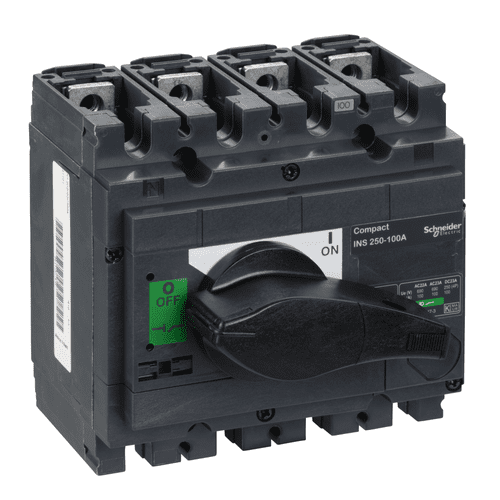 31101 Schneider Electric Switch Disconnector, Compact Ins250-100 , 100 A, Standard Version With Black Rotary Handle, 4 Poles (56)