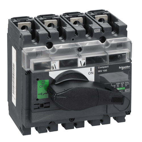 31161 Schneider Electric Switch Disconnector, Compact Inv100, Visible Break, 100 A, Standard Version With Black Rotary Handle, 4 Poles (56)