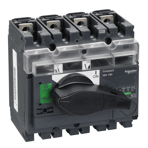 31165 Schneider Electric Switch Disconnector, Compact Inv160, Visible Break, 160 A, Standard Version With Black Rotary Handle, 4 Poles (56)
