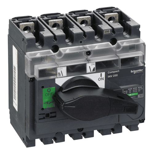 31167 Schneider Electric Switch Disconnector, Compact Inv250, Visible Break, 250 A, Standard Version With Black Rotary Handle, 4 Poles (56)