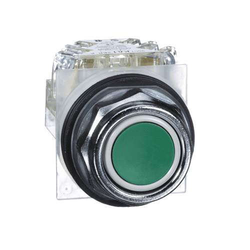 9001KR1GH13 Schneider Electric Push button, Harmony 9001K, metal, flush, green, 30mm, spring return, 1 CO