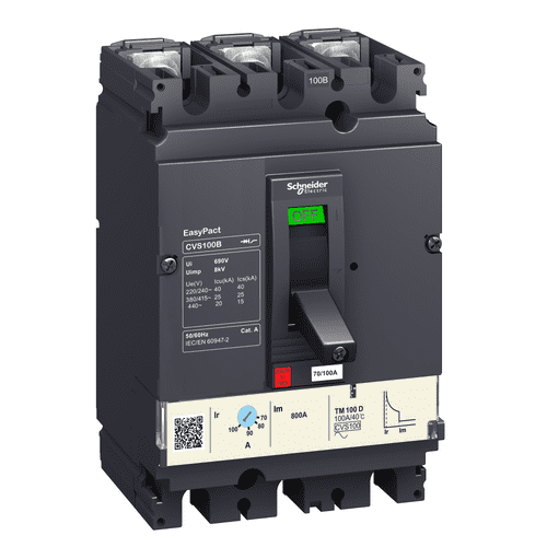 LV510307 Schneider Electric Circuit Breaker Easypact Cvs100B, 25 Ka At 415 Vac, 100 A Rating Thermal Magnetic Tm-D Trip Unit, 3P 3D