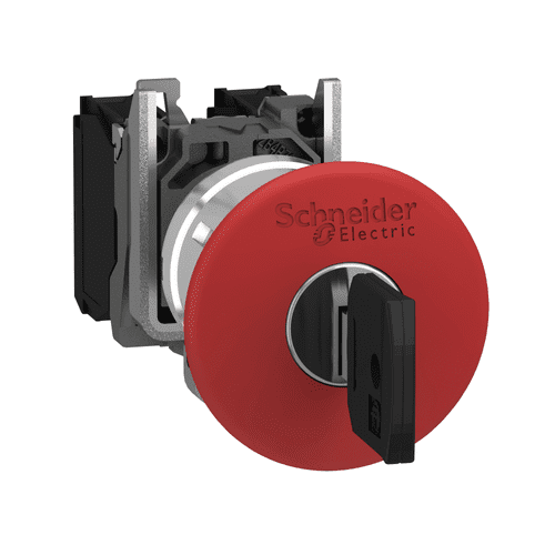 XB4BS9442 Schneider Electric Emergency stop push button, Harmony XB4, metal, red mushroom 40mm, 22mm, trigger latching key release, 1NC