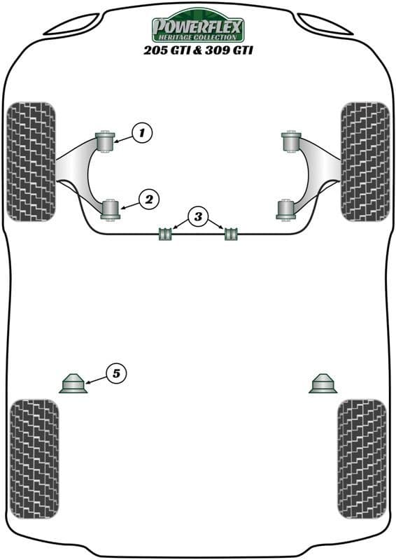 Peugeot 205 GTi & 309 GTi Powerflex Heritage Grey Suspension bushes