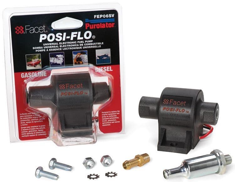 Facet Posi-Flow Fuel Pump 4.0-6.0 PSI – 6mm Unions, Filter Included, External Mount