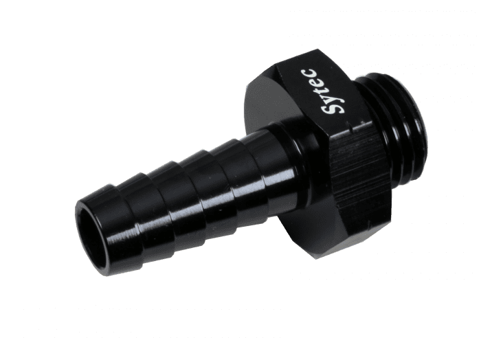 Sytec Alloy Straight Fuel Union Male/Male (Black) 14x1.5 - 10mm Push On BFU218