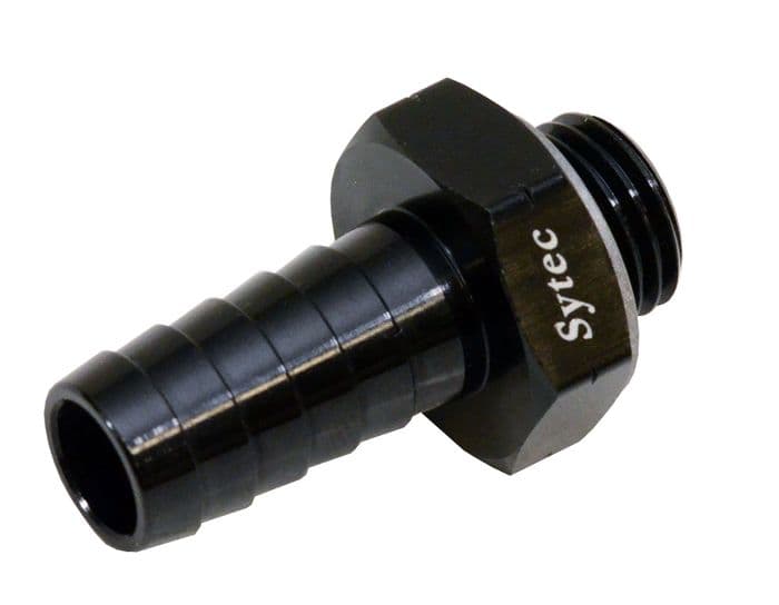 Sytec Alloy Straight Fuel Union Male/Male (Black) 14x1.5 - 12mm Push On BFU215
