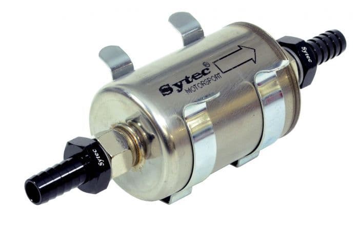 Sytec Motorsport Fuel Filter with 12mm tails with Mounting Clips SSFMC205