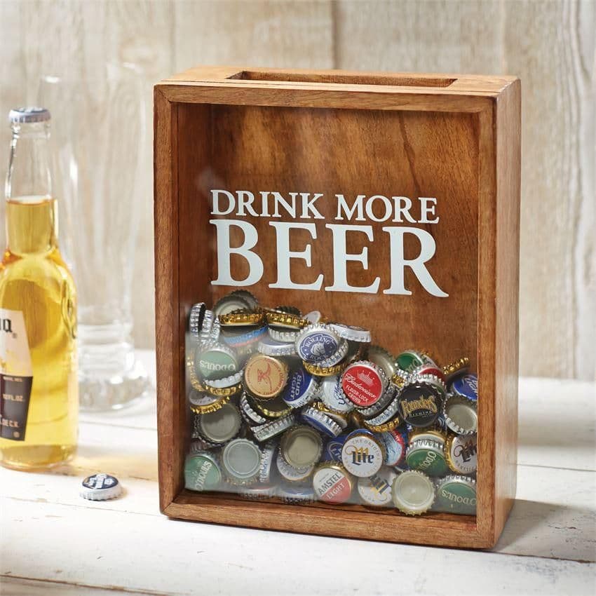 DRINK MORE BEER wooden beer bottle cap Display Box