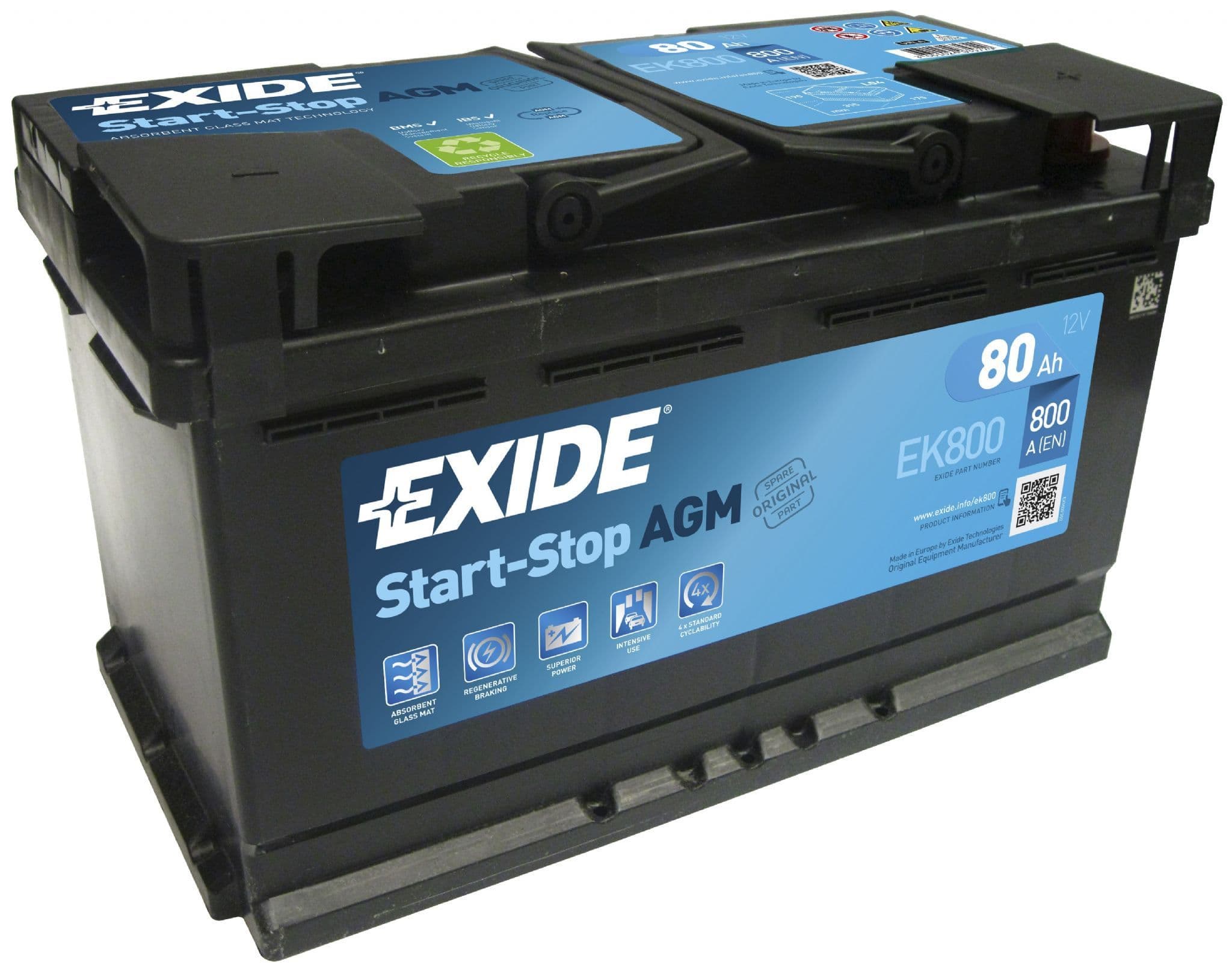 Exide EK800 12V 80Ah 800A AGM Stop Start Car Battery 115 AGM From Exide EK800 12V 80Ah 800A AGM Stop Start Car Battery 115 AGM From