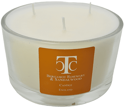Bergamot Rosemary Sandalwood Candle 80 hour Glass Bowl 3 Wick
