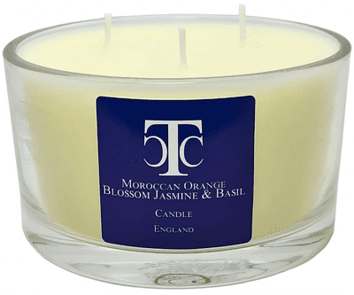 Moroccan Orange Blossom Jasmine & Basil Candle 80 hour Glass Bowl 3 wick