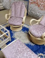 Deluxe Swivel Rockers x2 Plus Coffee Table & Footstool -Perth Pink Leaves Fabric