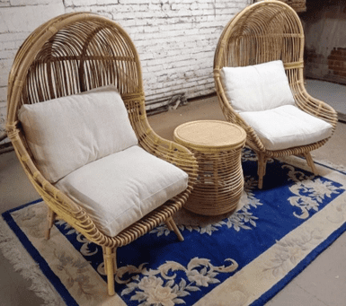 Loft Chairs x 2  Plus Table - Cotton Cream Fabric