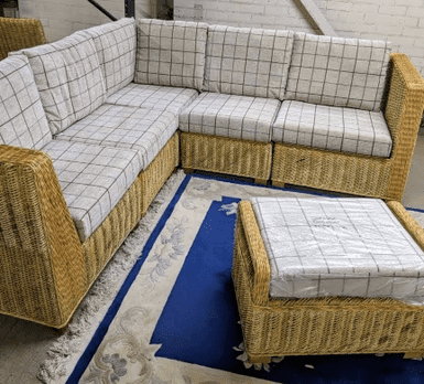 Rattan & Seagrass Ex- Display Frames/ New Cushions 5 Piece Corner Group & Footstool