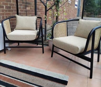 Seoul Black & Natural French Begere Mix Lounge Chairs x2