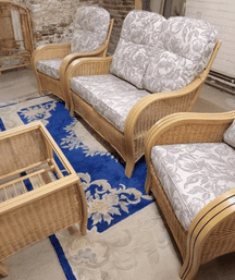 Turwen Sofa & Two Chairs Plus Coffee Table - Floral Beige Fabric
