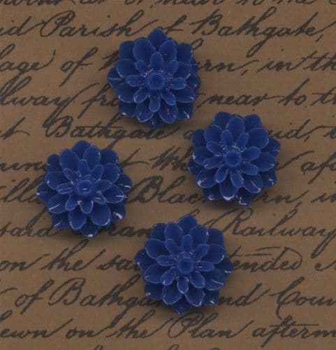 4 Dahlia Cabochons Blue