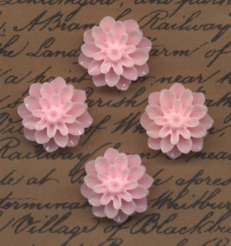 4 Dahlia Cabochons Pale Pink