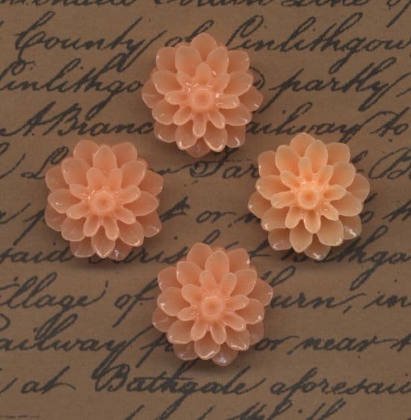 4 Dahlia Cabochons Peach