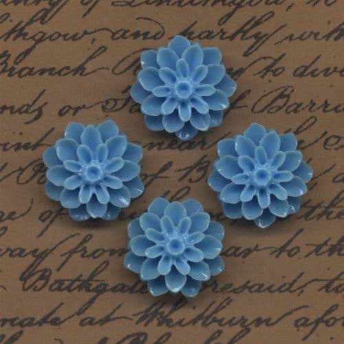 4 Dahlia Cabochons Sky Blue