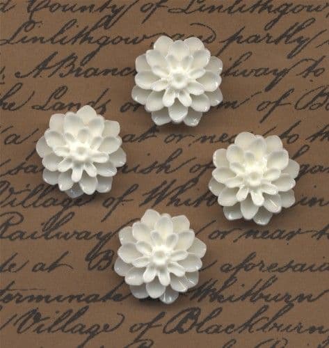 4 Dahlia Cabochons White