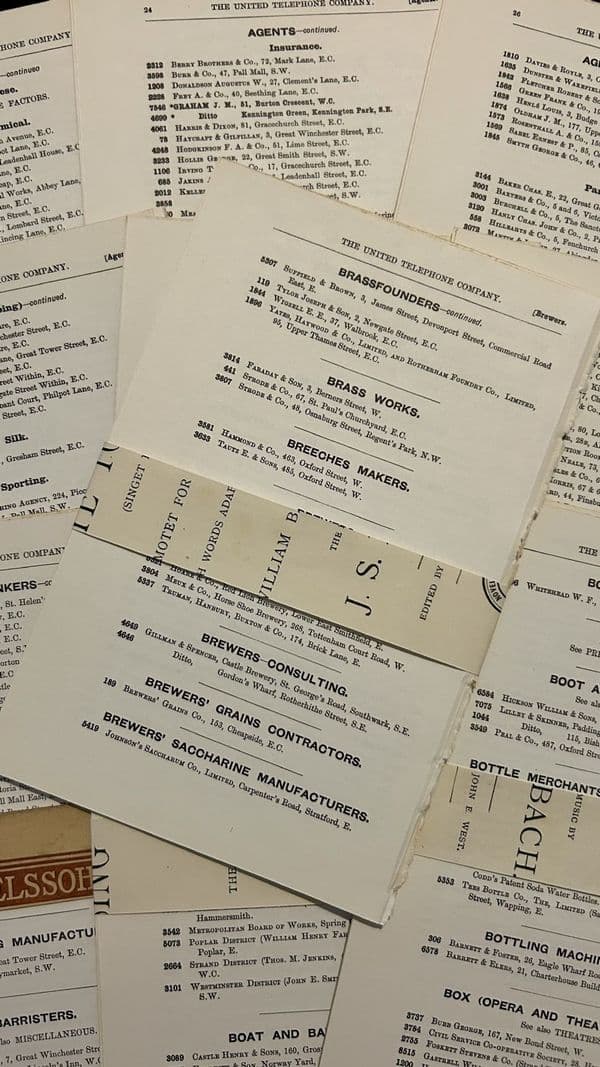 5 Victorian Telephone Directory Pages