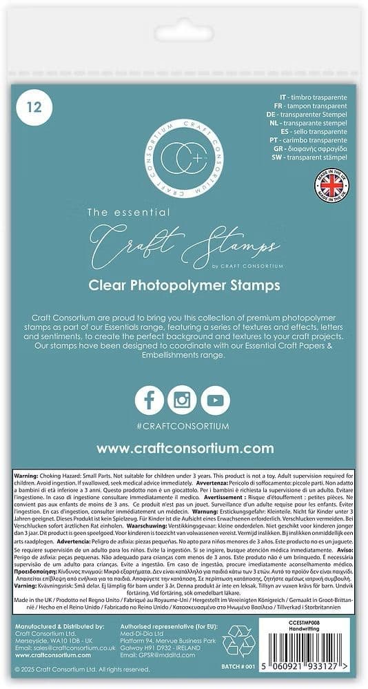 Craft Consortium - A6  Clear Stamp Set - Handwriting