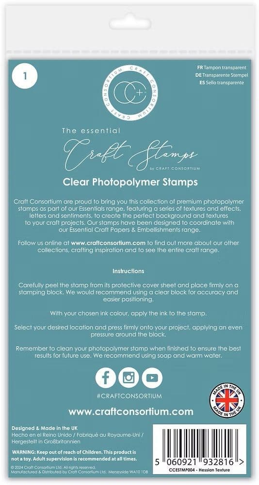 Craft Consortium - A6  Clear Stamp Set - Hessian Texture