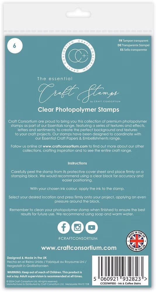 Craft Consortium - A6  Clear Stamp Set - Ink & Coffee Stains