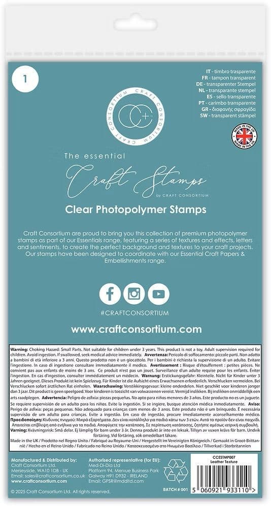Craft Consortium - A6  Clear Stamp Set - Leather Texture