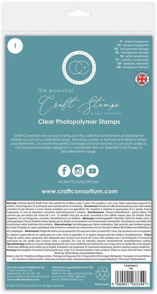 Craft Consortium - A6  Clear Stamp Set - Log