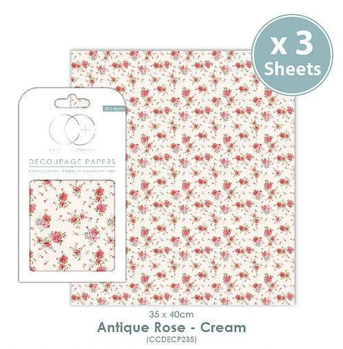 Craft Consortium Decoupage Papers Antique Rose - Cream
